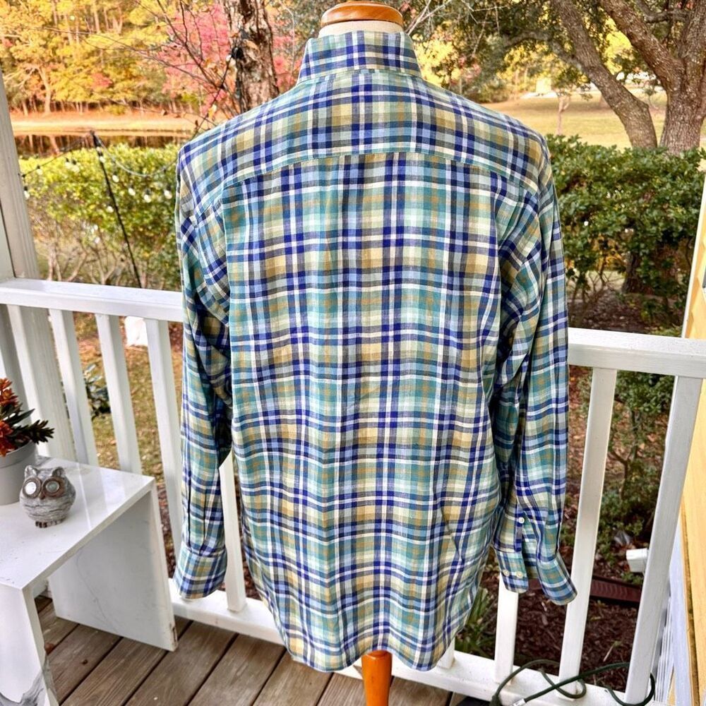 Robert Talbott Carmel Plaid Linen Shirt. Large. View 4